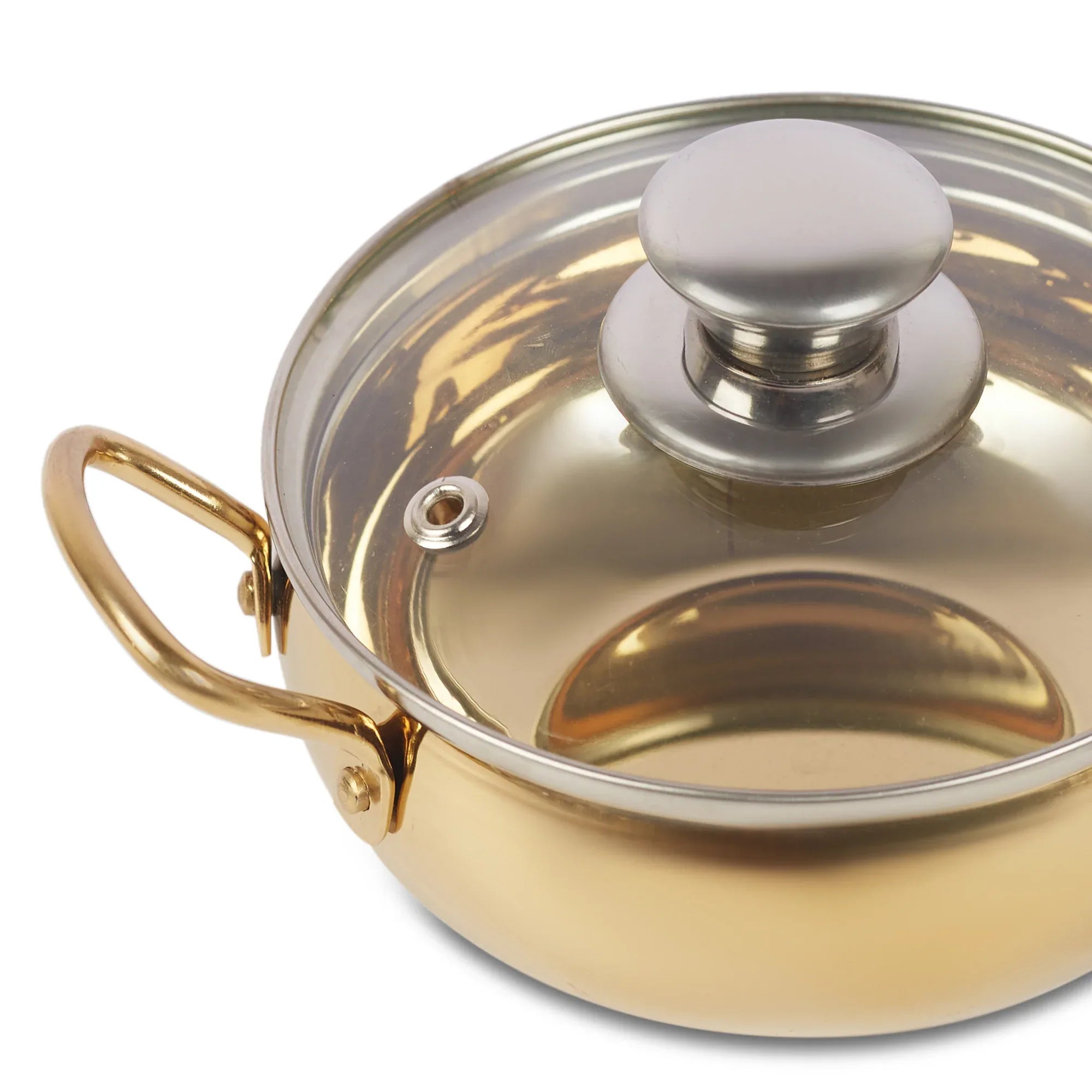 Sapphire Stainless Steel Serving Handi Set of 2 in Gold & Silver Colour by Living Essence - HomeTown