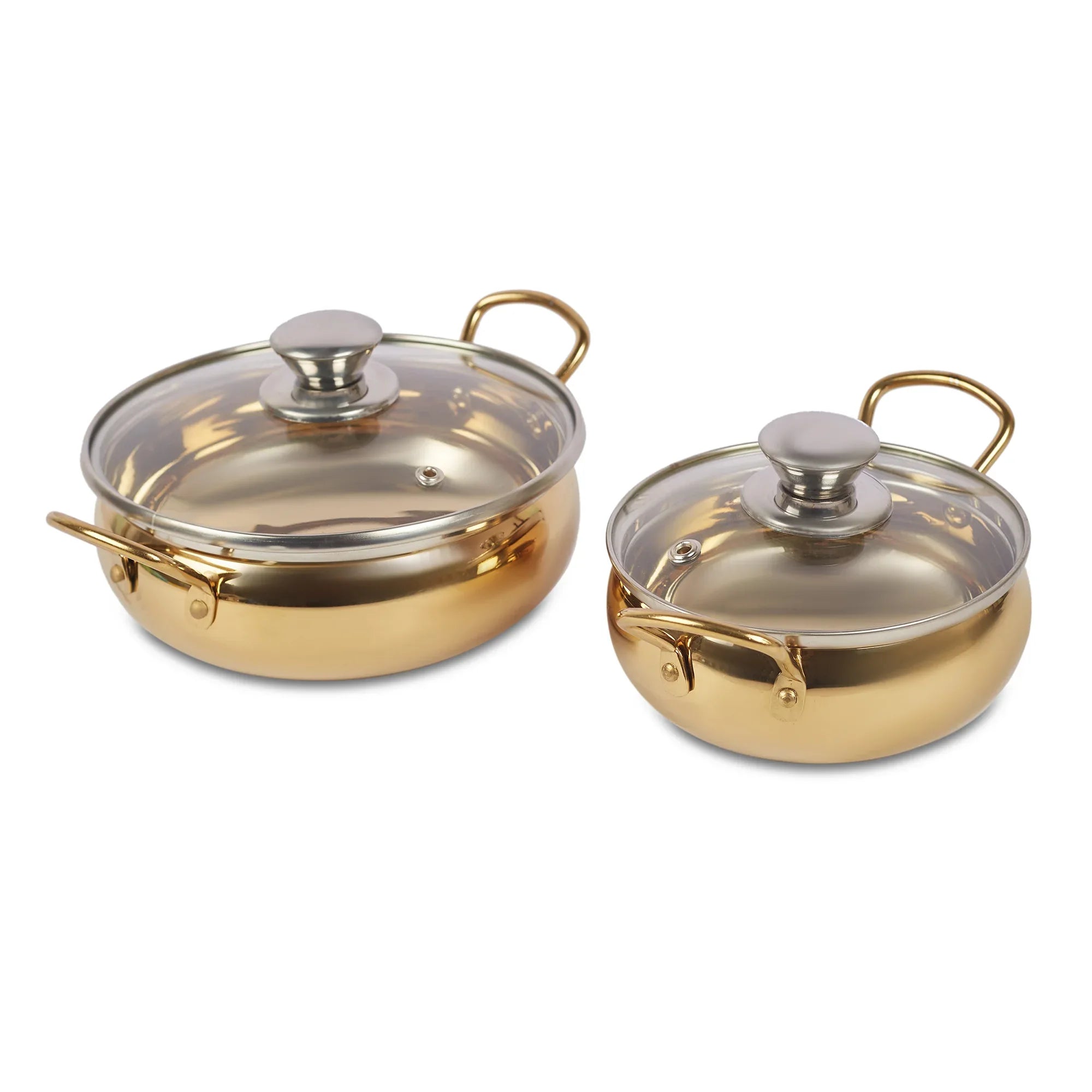 Sapphire Stainless Steel Serving Handi Set of 2 in Gold & Silver Colour by Living Essence - HomeTown