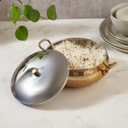 Sapphire Stainless Steel Hammered Serving Handi with Lid in Gold & Silver Colour by Living Essence - HomeTown