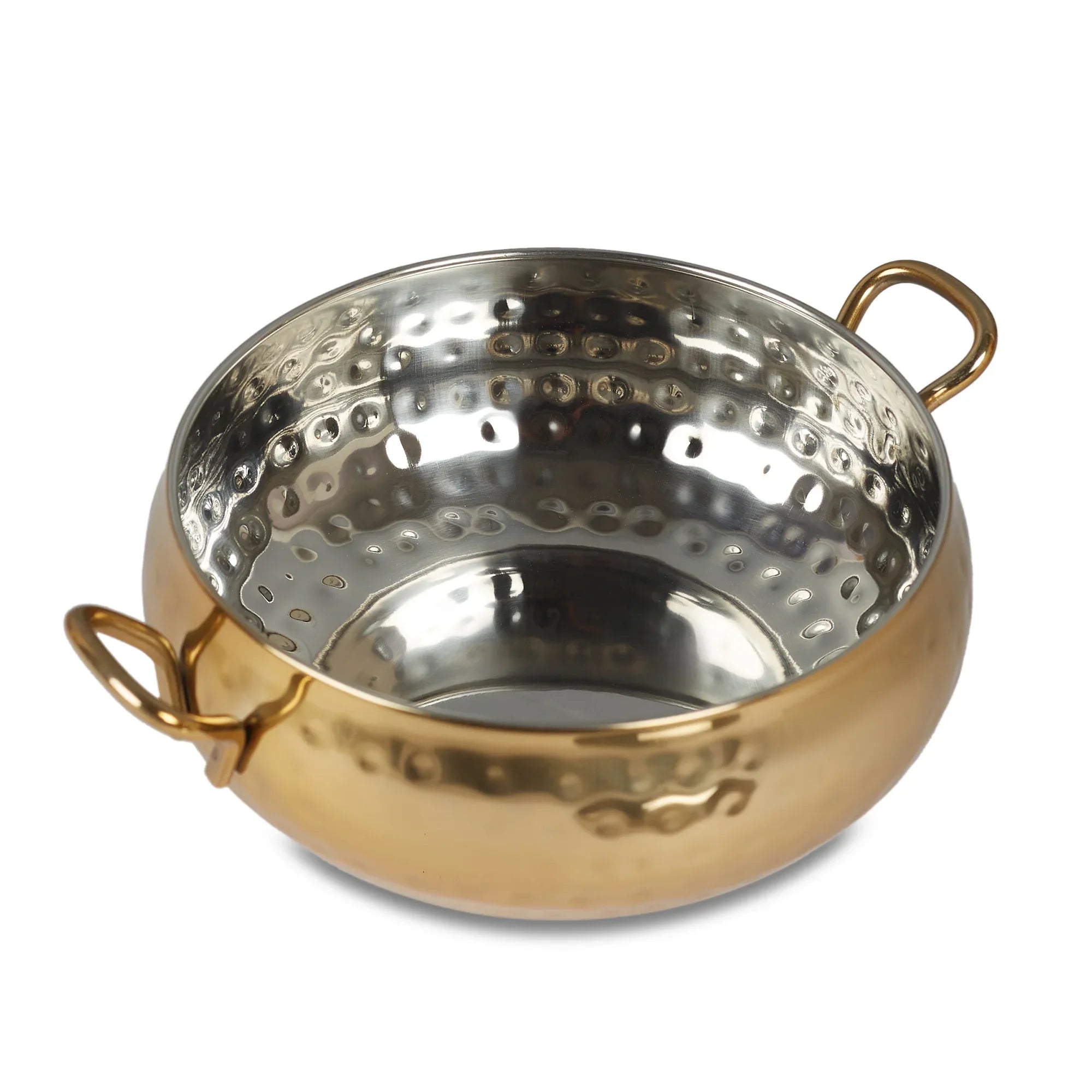 Sapphire Stainless Steel Hammered Serving Handi with Lid in Gold & Silver Colour by Living Essence - HomeTown