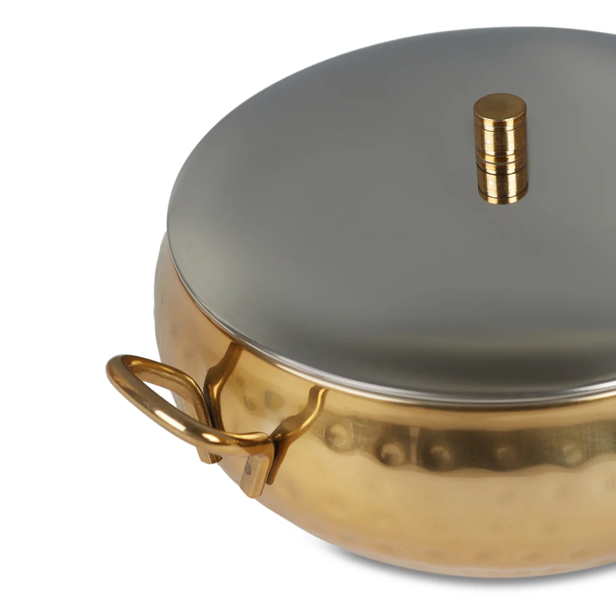 Sapphire Stainless Steel Hammered Serving Handi with Lid in Gold & Silver Colour by Living Essence - HomeTown
