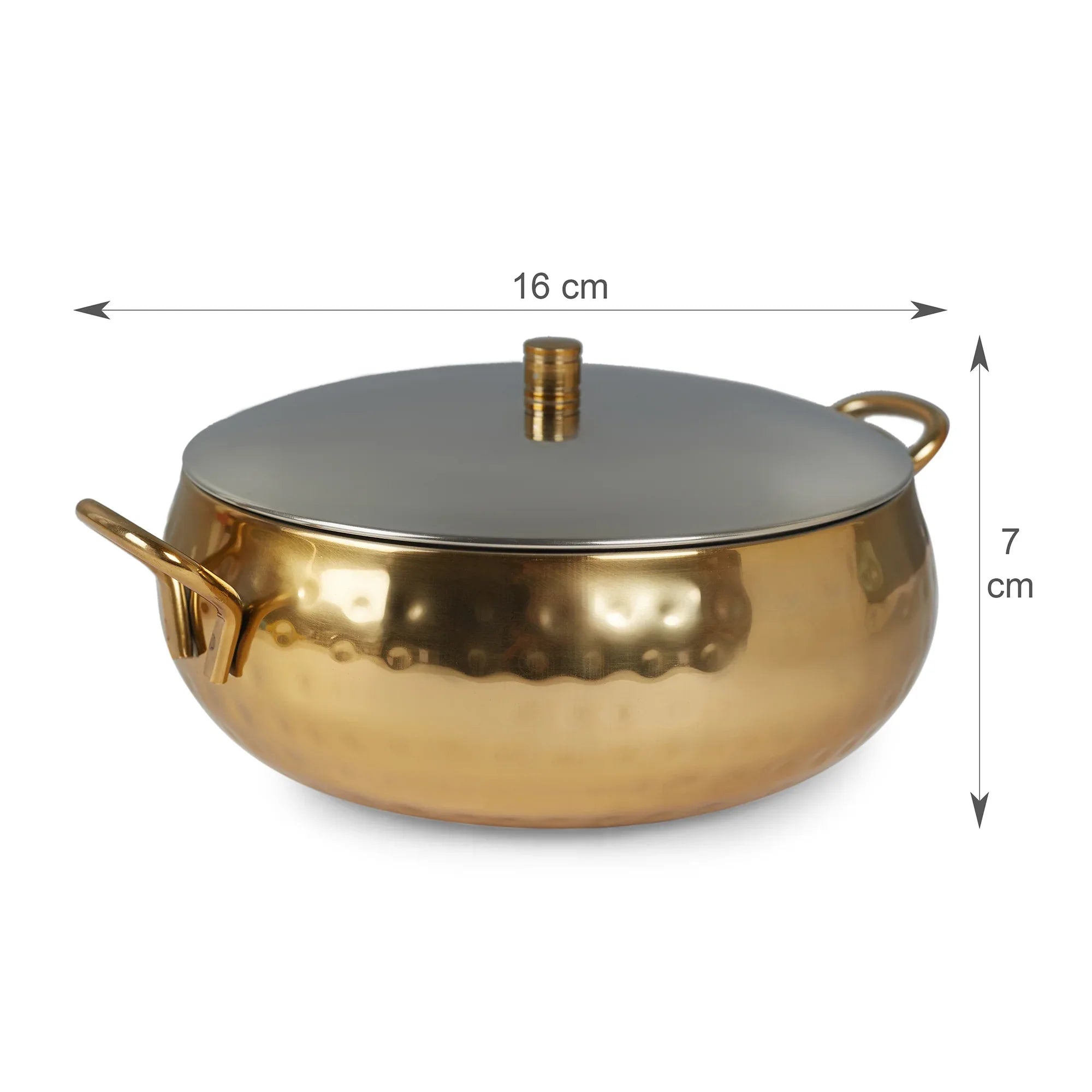 Sapphire Stainless Steel Hammered Serving Handi with Lid in Gold & Silver Colour by Living Essence - HomeTown