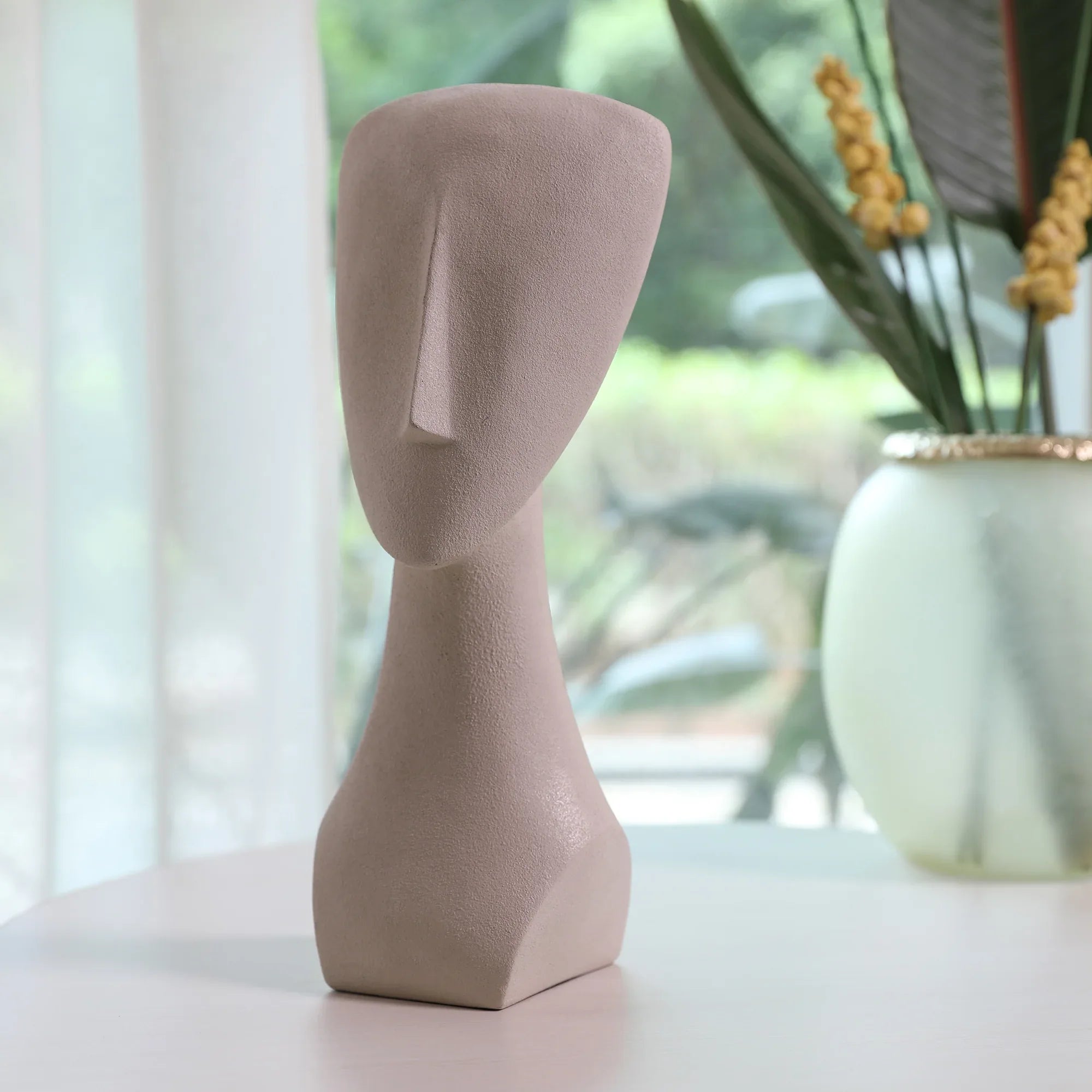 Miraya Modern Textured Face Polyresin Hand Finished Figurine Ivory 37cm by Living Essence - HomeTown