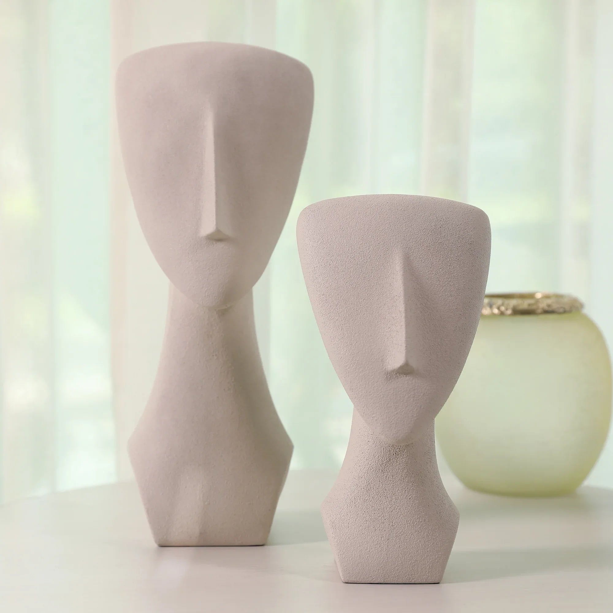 Miraya Modern Textured Face Polyresin Hand Finished Figurine Ivory 16cm by Living Essence - HomeTown