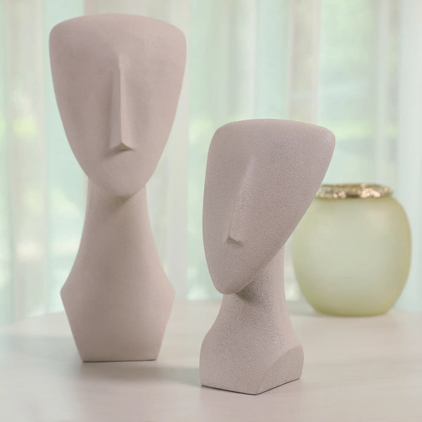 Miraya Modern Textured Face Polyresin Hand Finished Figurine Ivory 37cm by Living Essence dimensions