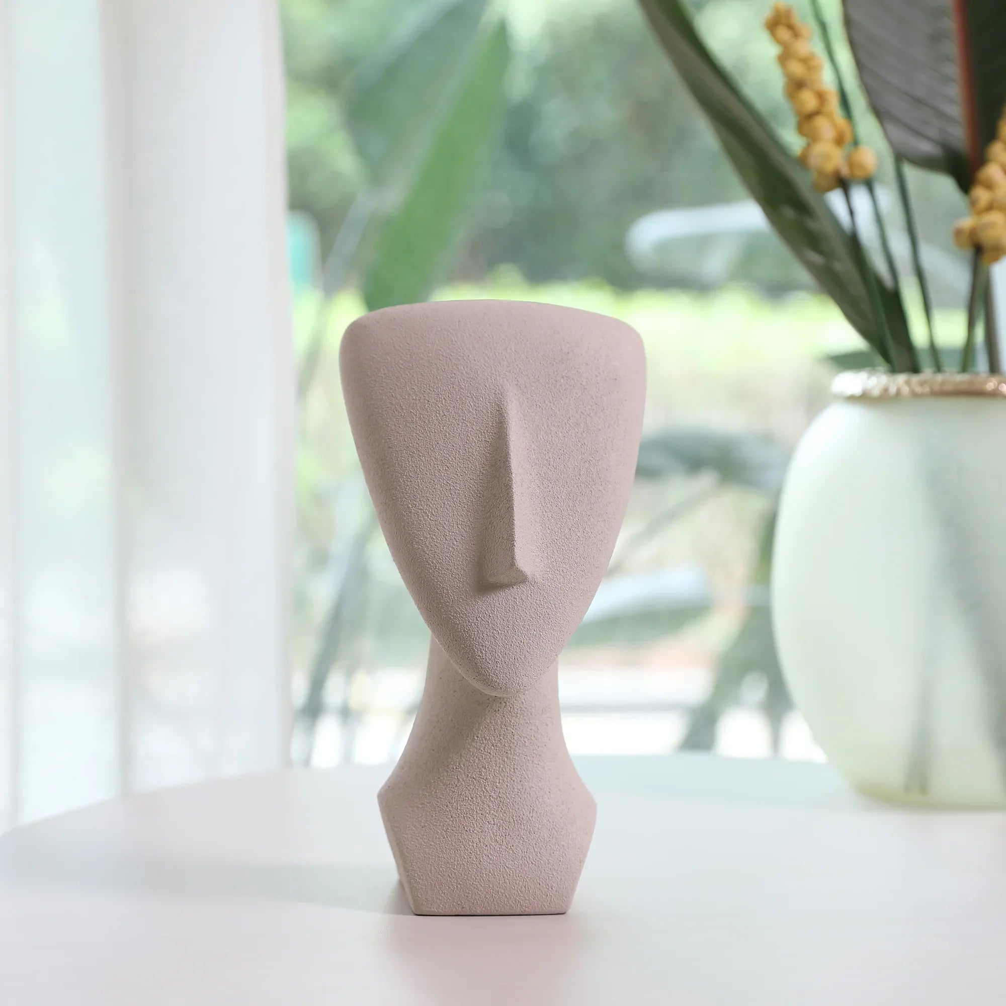 Miraya Modern Textured Face Polyresin Hand Finished Figurine Ivory 16cm by Living Essence - HomeTown