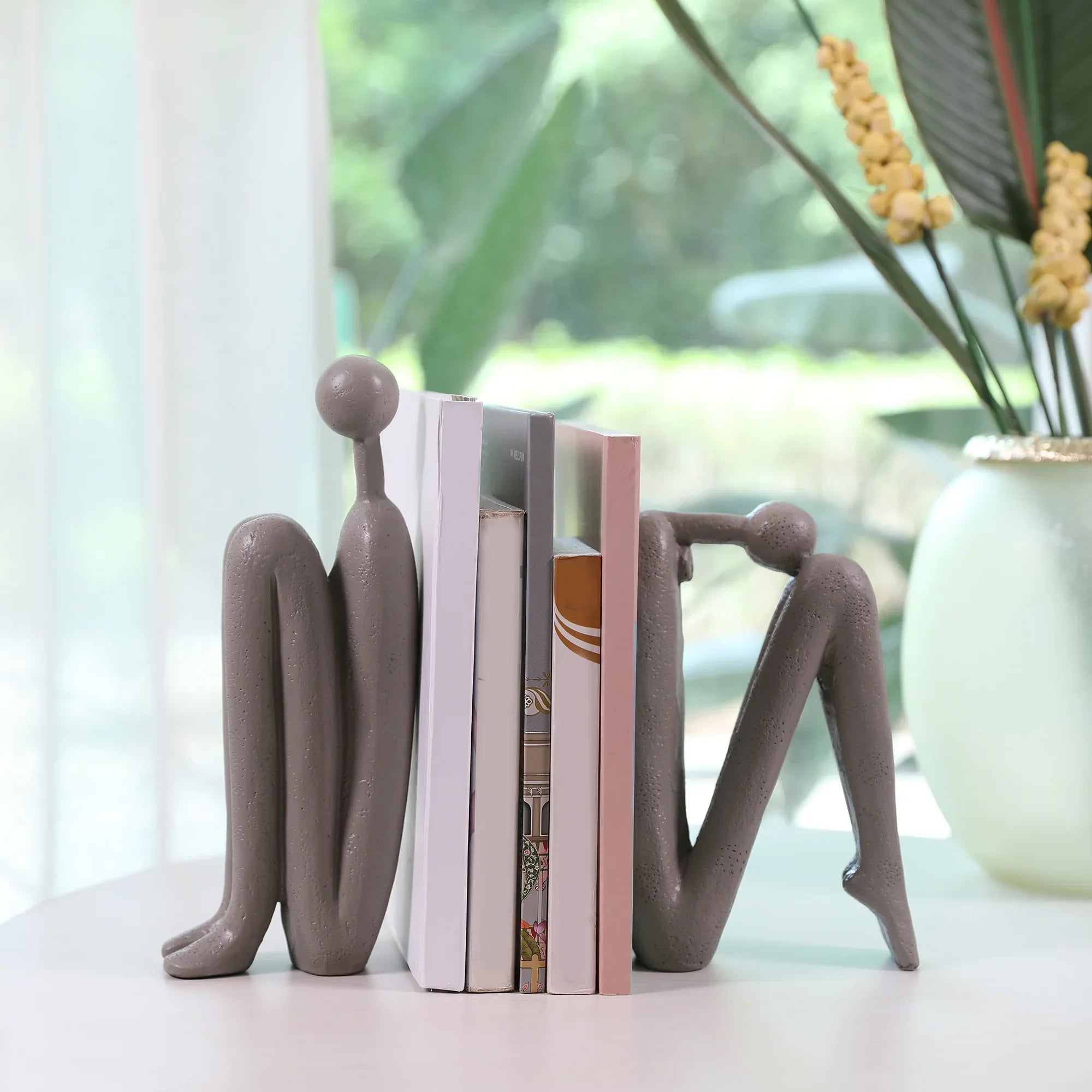 Miraya Modern 2pc Book End Polyresin Hand Finished Taupe 26cm by Living Essence - HomeTown