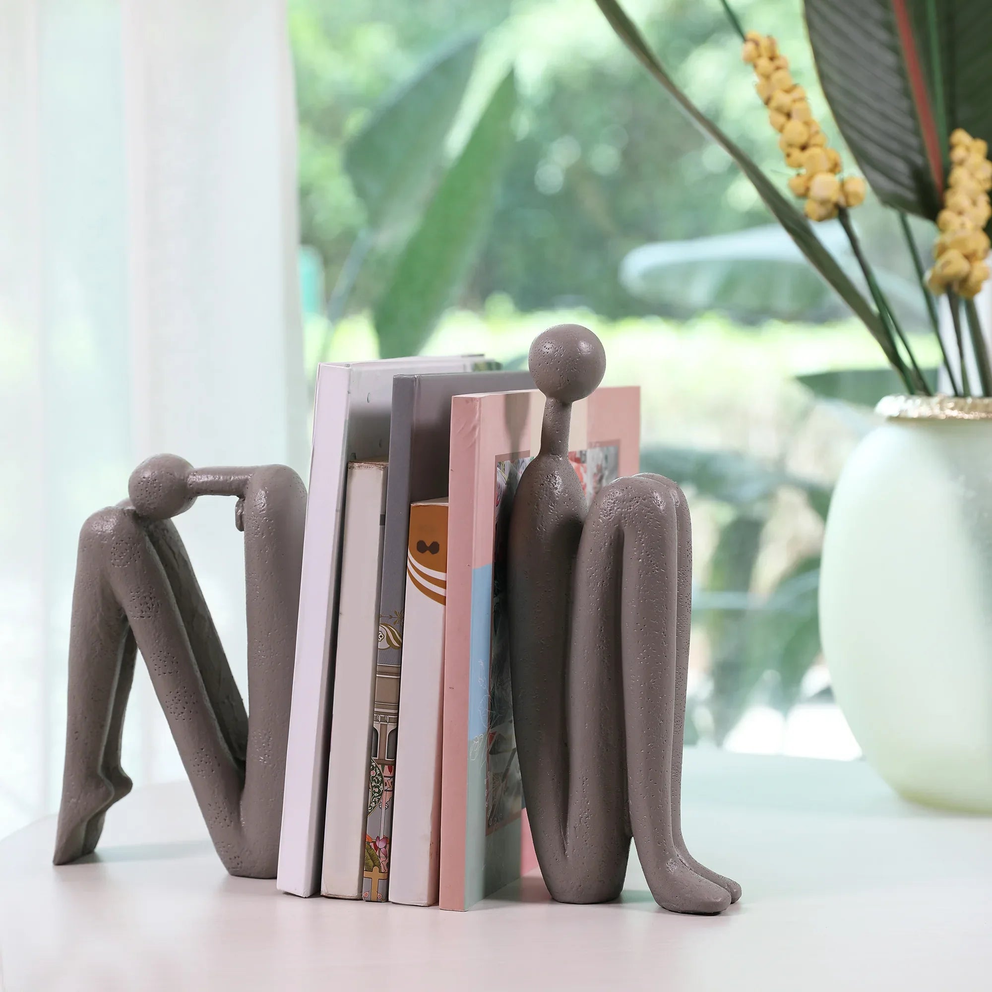 Miraya Modern 2pc Book End Polyresin Hand Finished Taupe 26cm by Living Essence - HomeTown