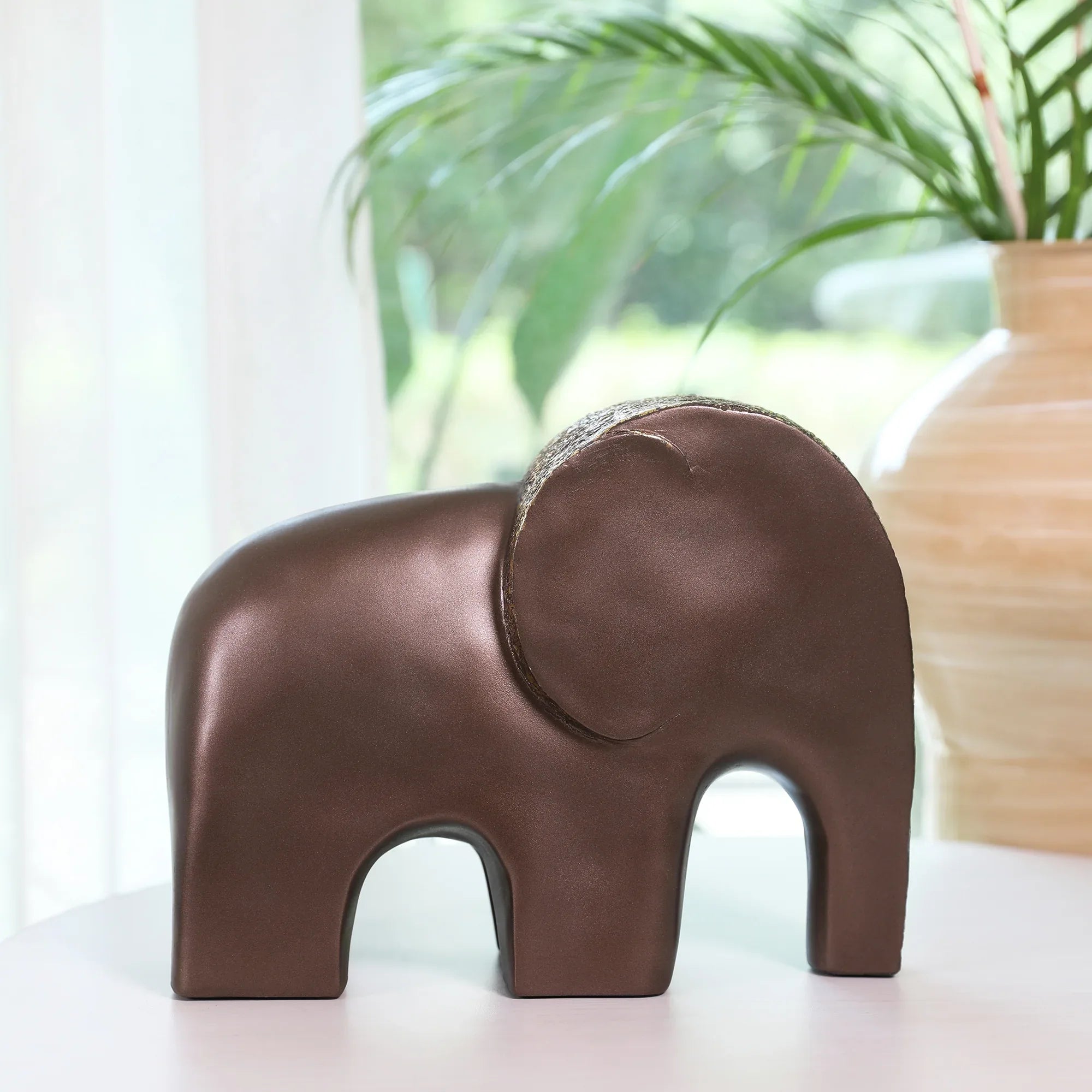 Miraya Contemporary Textured Elephant Polyresin Hand Finished Figurine Bronze 24cm by Living Essence - HomeTown
