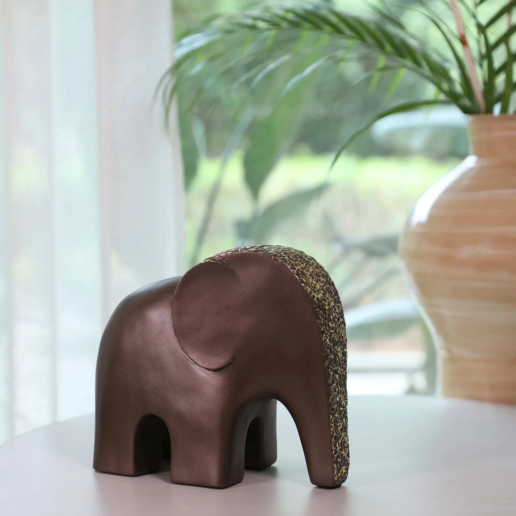 Miraya Contemporary Textured Elephant Polyresin Hand Finished Figurine Bronze 19cm by Living Essence - HomeTown