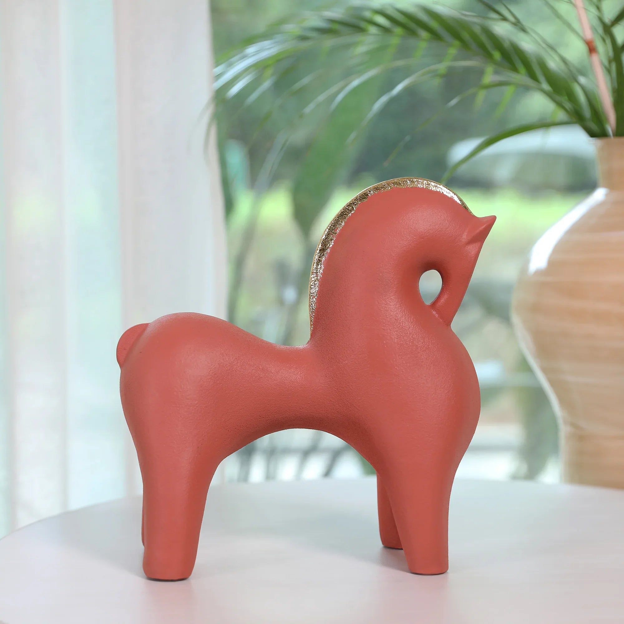 Miraya Contemporary Horse Polyresin Hand Finished Figurine Terracotta 27cm by Living Essence - HomeTown