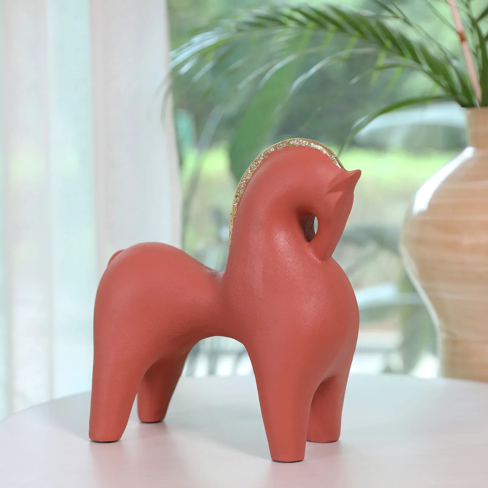 Miraya Contemporary Horse Polyresin Hand Finished Figurine Terracotta 27cm by Living Essence - HomeTown