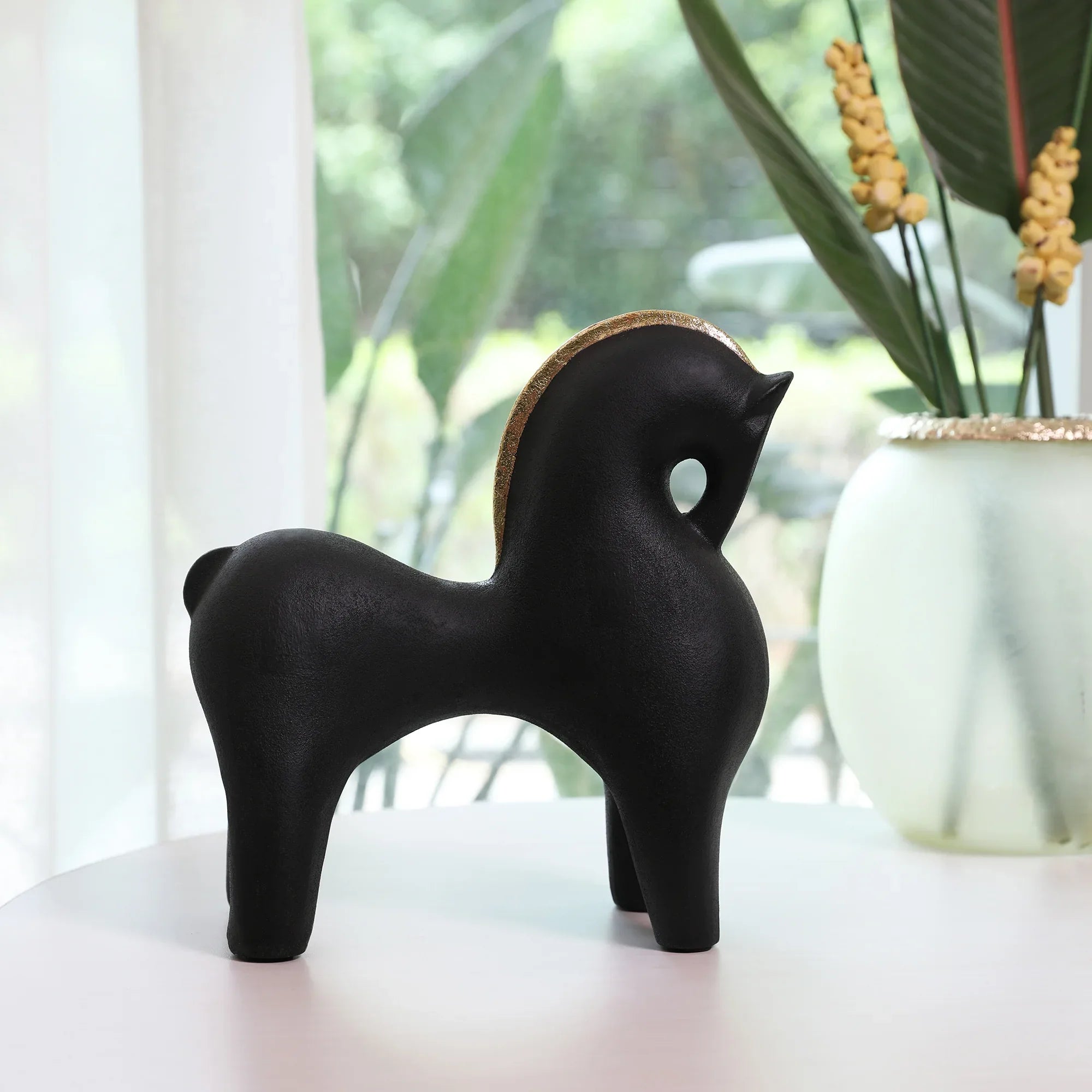 Miraya Contemporary Horse Polyresin Hand Finished Figurine Black 27cm by Living Essence - HomeTown