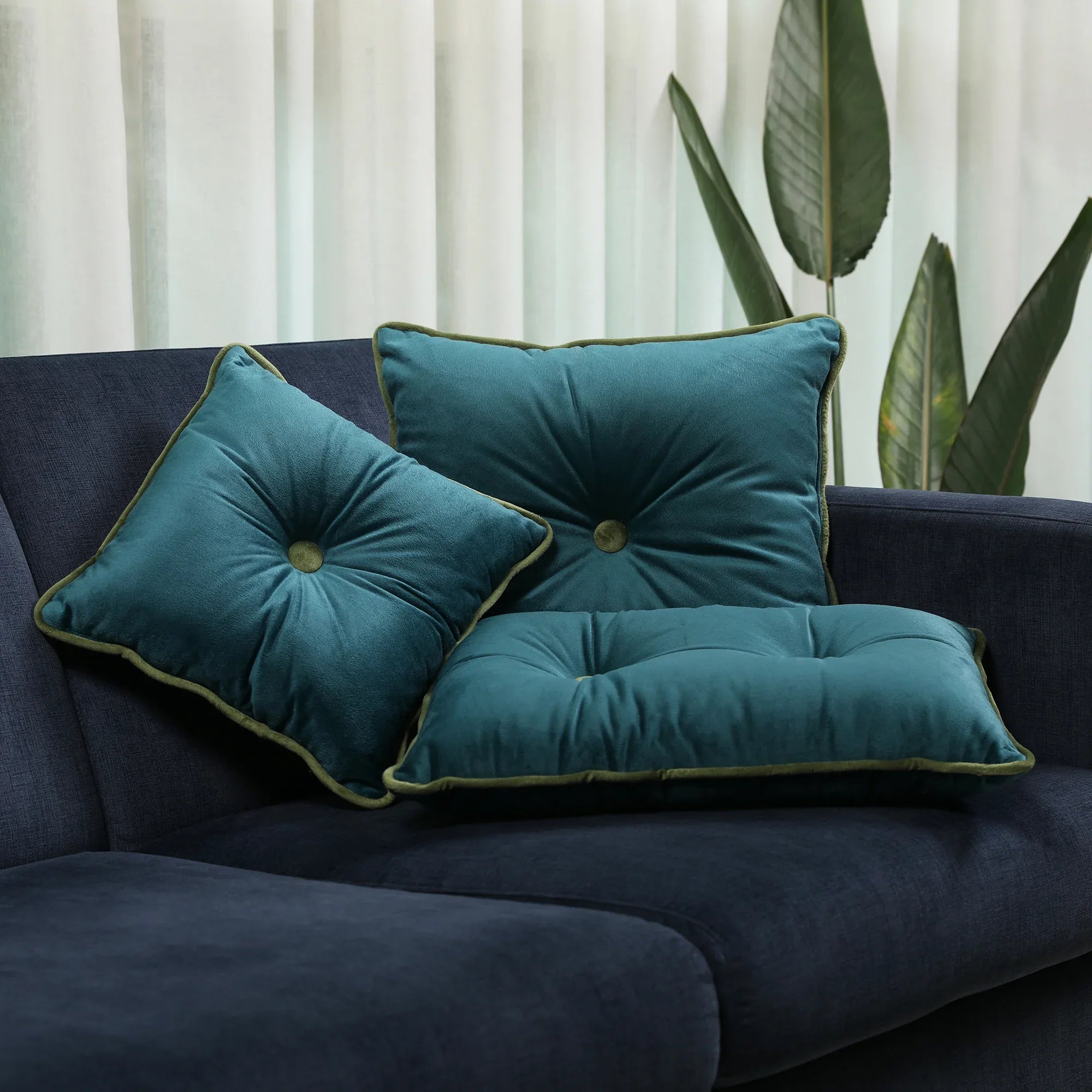 Velvet Solid Dori Filled Cushion Aqua, 30X30cm - HomeTown