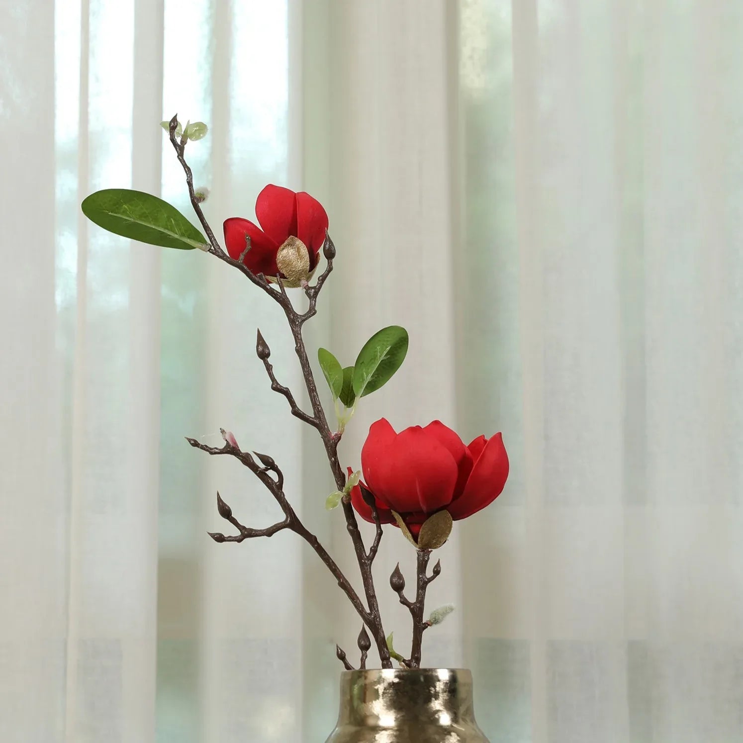 Blume Artificial Flower Magnolia Stem 94cm in Red Colour By Living Essence - HomeTown