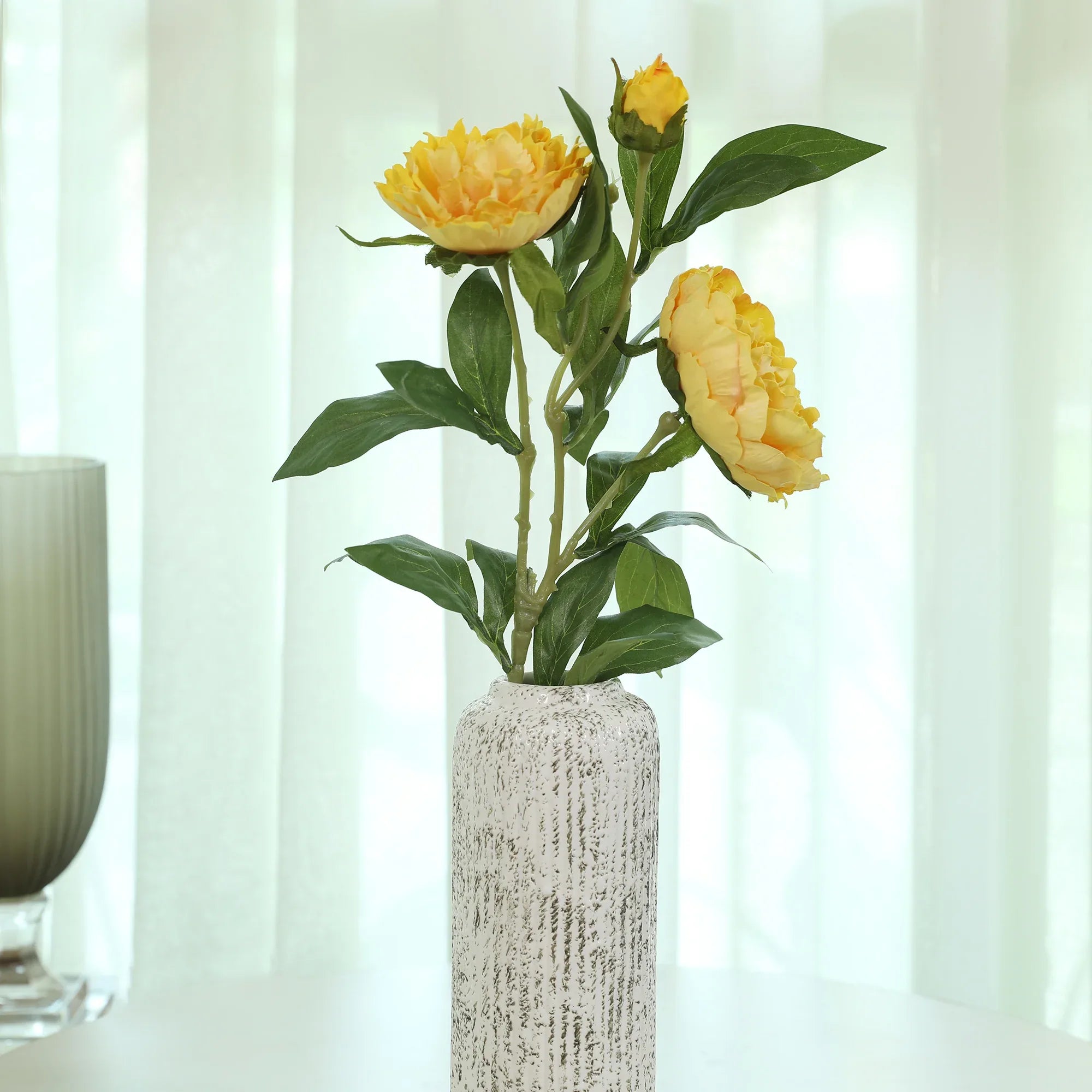 Blume Artificial Flower Peony Stem 74cm in Yellow Colour By Living Essence - HomeTown