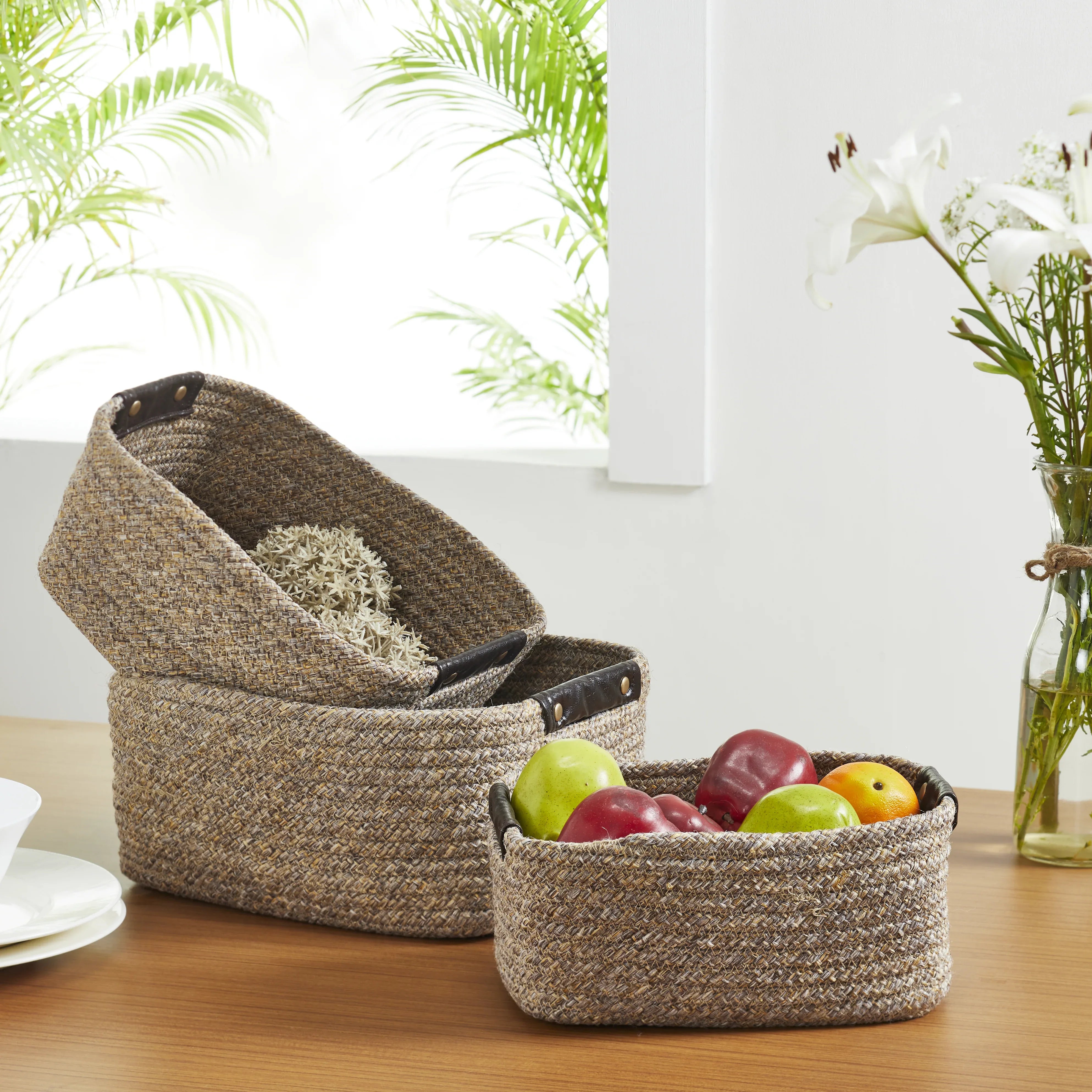 Kenso Polypropylene Organizer Basket Large in Beige Colour by Living Essence