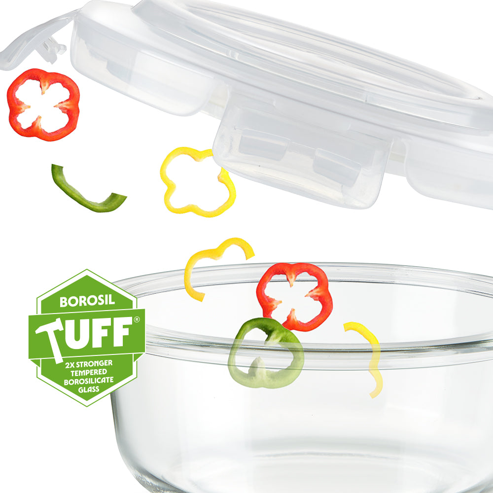 BOROSIL KLIP N STORE GLASS CONTAINER ROUND SET OF 3PCS (400ML+620ML+950ML)