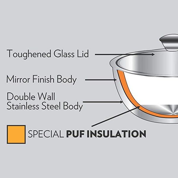Borosil Stainless Steel Insulated Handi Server Set 2pc dimensions
