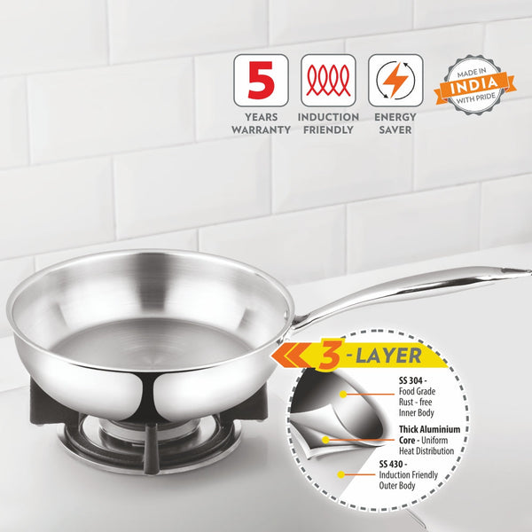 Borosil Stainless Steel Frypan W/o Lid 2.3ltr dimensions
