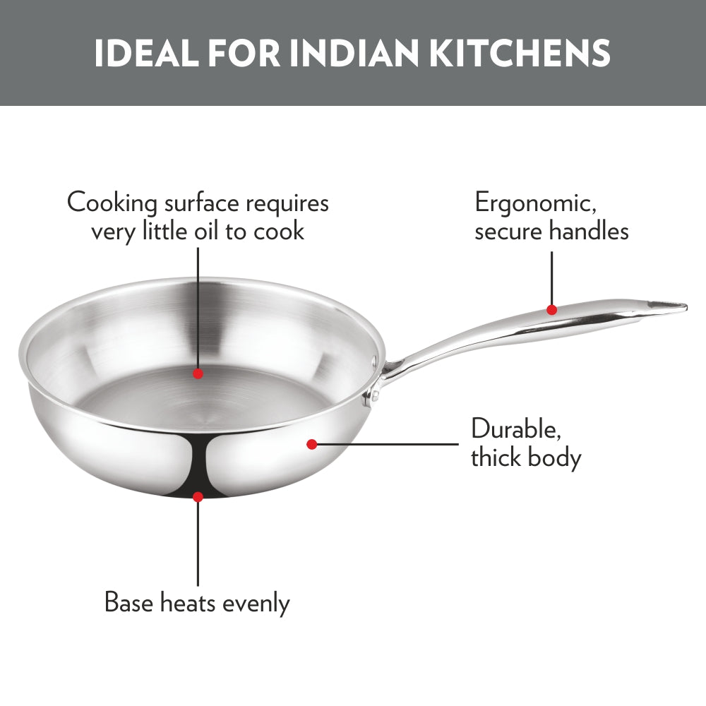 BOROSIL STAINLESS STEEL FRYPAN W/O LID 24CM 2.3LTR