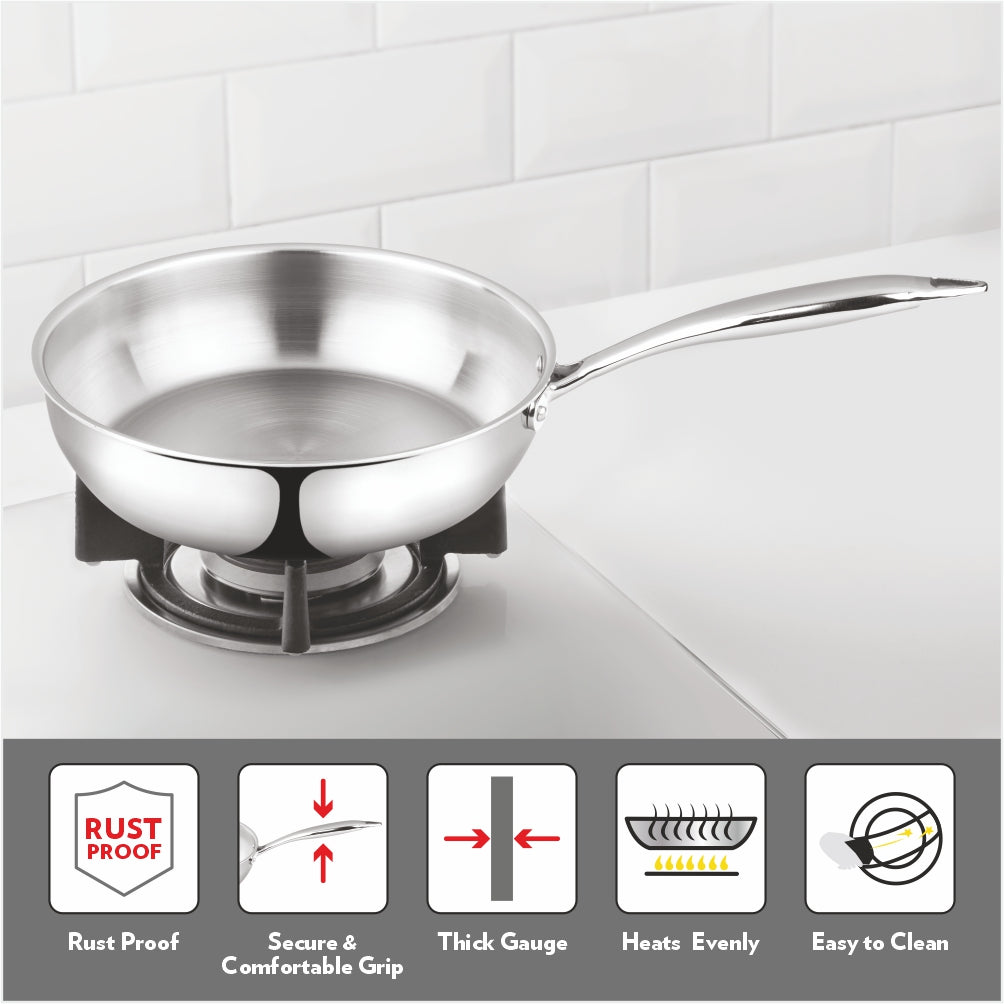 BOROSIL STAINLESS STEEL FRYPAN W/O LID 24CM 2.3LTR