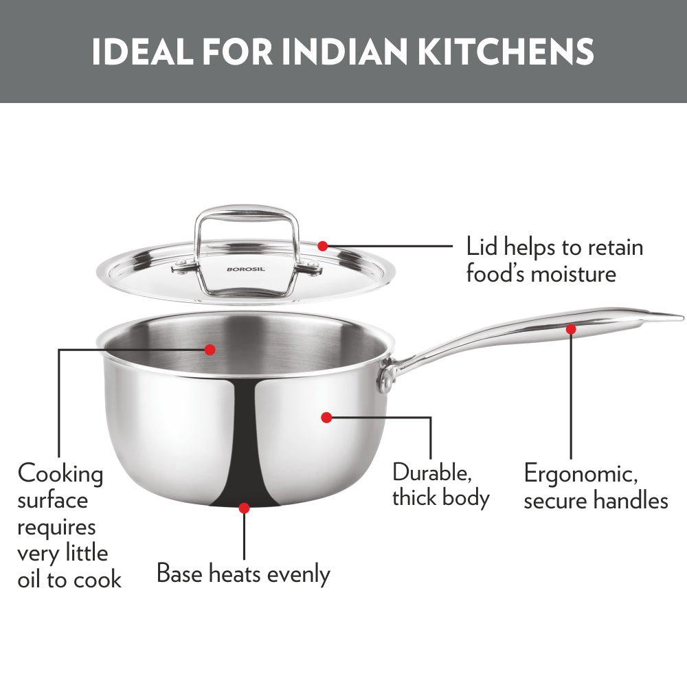 BOROSIL STAINLESS STEEL TRIPLY SAUCEPAN 20CM 3.1LTR