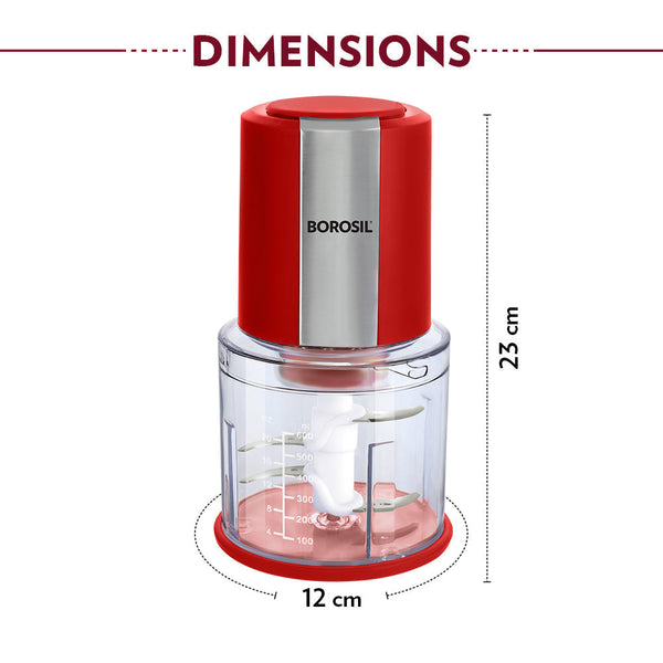 Borosil Chefdelite 300 Watt Chopper Red dimensions