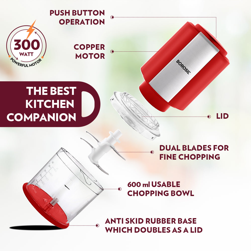 Borosil Chefdelite 300 Watt Chopper Red