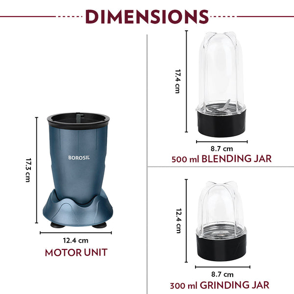Borosil Nutrifresh Grey 400 Watt dimensions