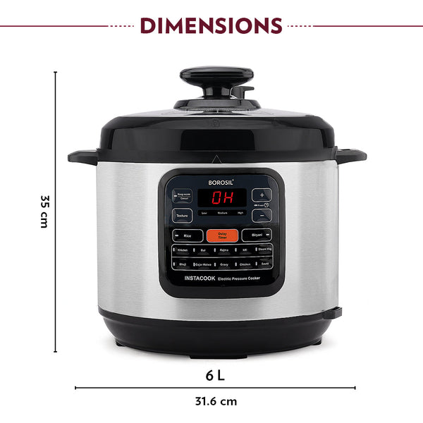 Borosil Instacook Electric Pressure Cooker 6 Litre dimensions