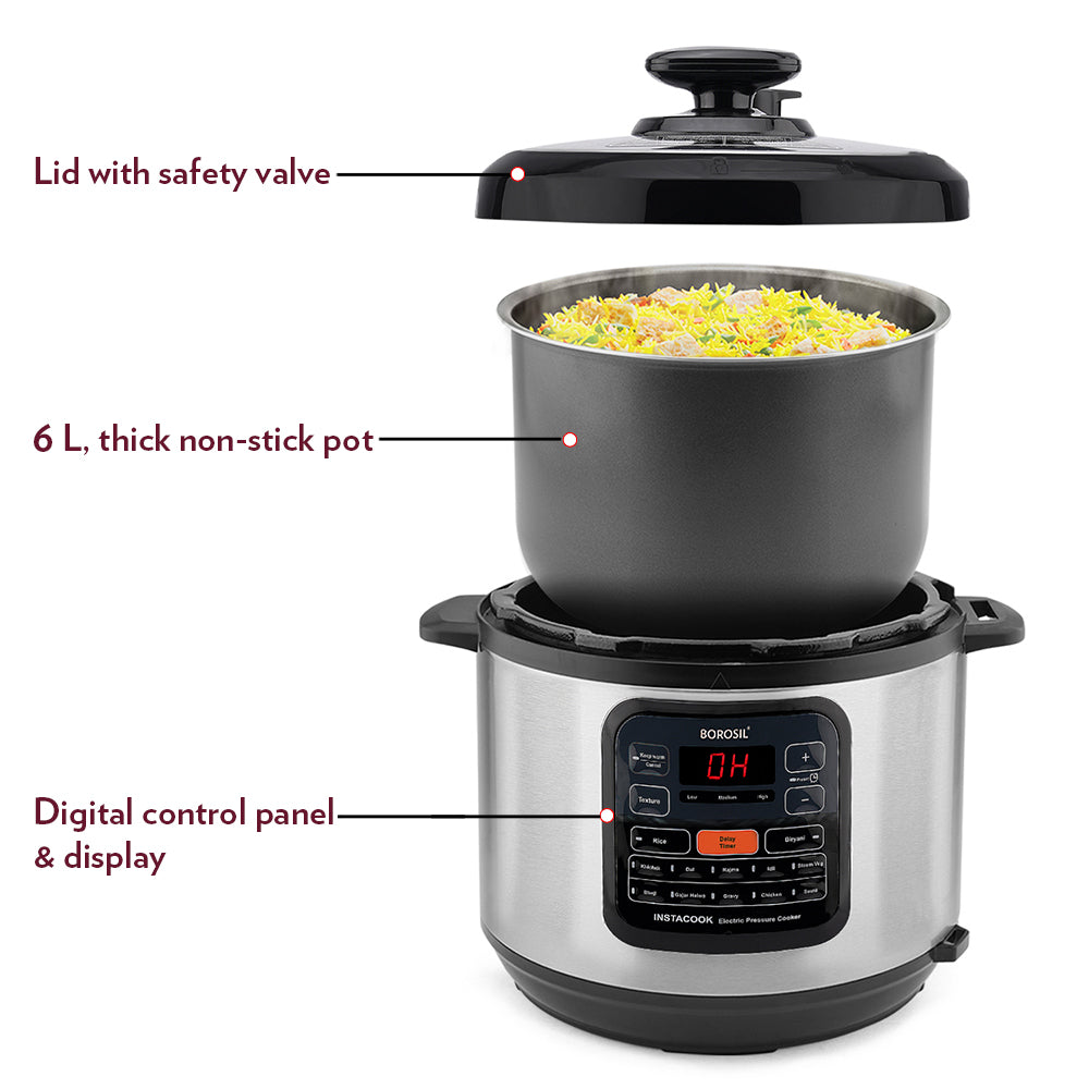 BOROSIL INSTACOOK ELECTRIC PRESSURE COOKER 6 LITRE