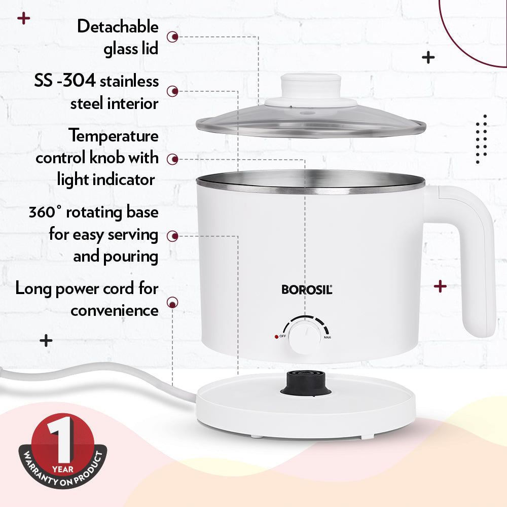 BOROSIL COOLTOUCH MULTI KETTLE 650 WATT 1.2 LITRE
