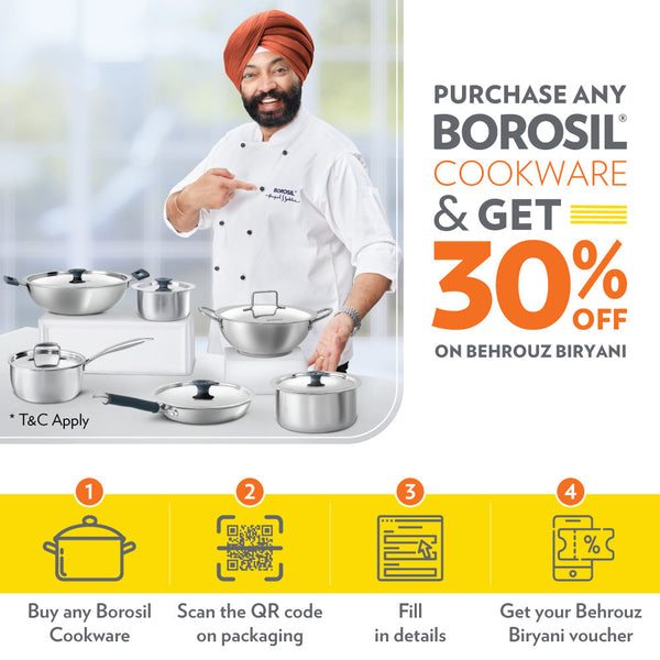 Borosil Stainless Steel Handi Casserole 2.8 Litre dimensions