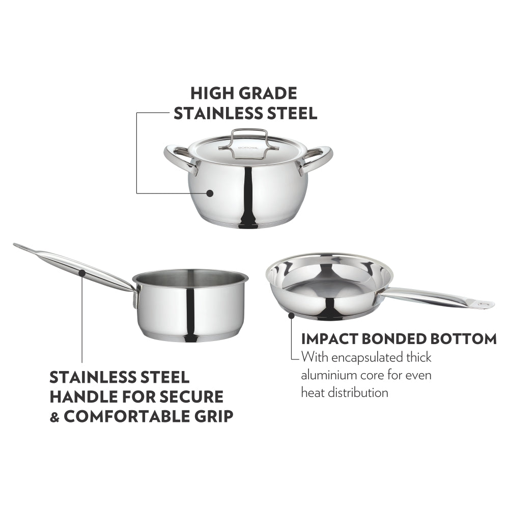 BOROSIL STAINLESS STEEL HANDI CASSEROLE 16CM 1.6LITRE
