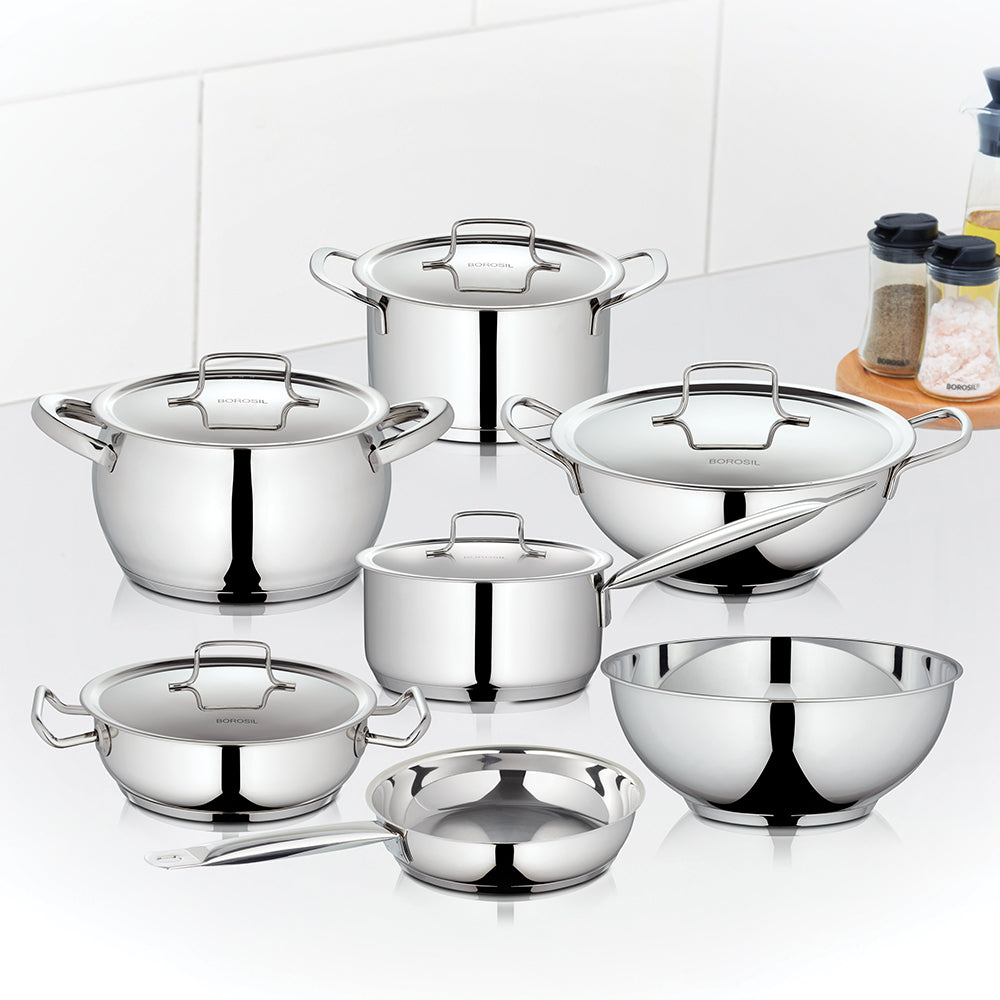 BOROSIL STAINLESS STEEL FLAT KADHAI WITH LID 20CM 1.8LITRE