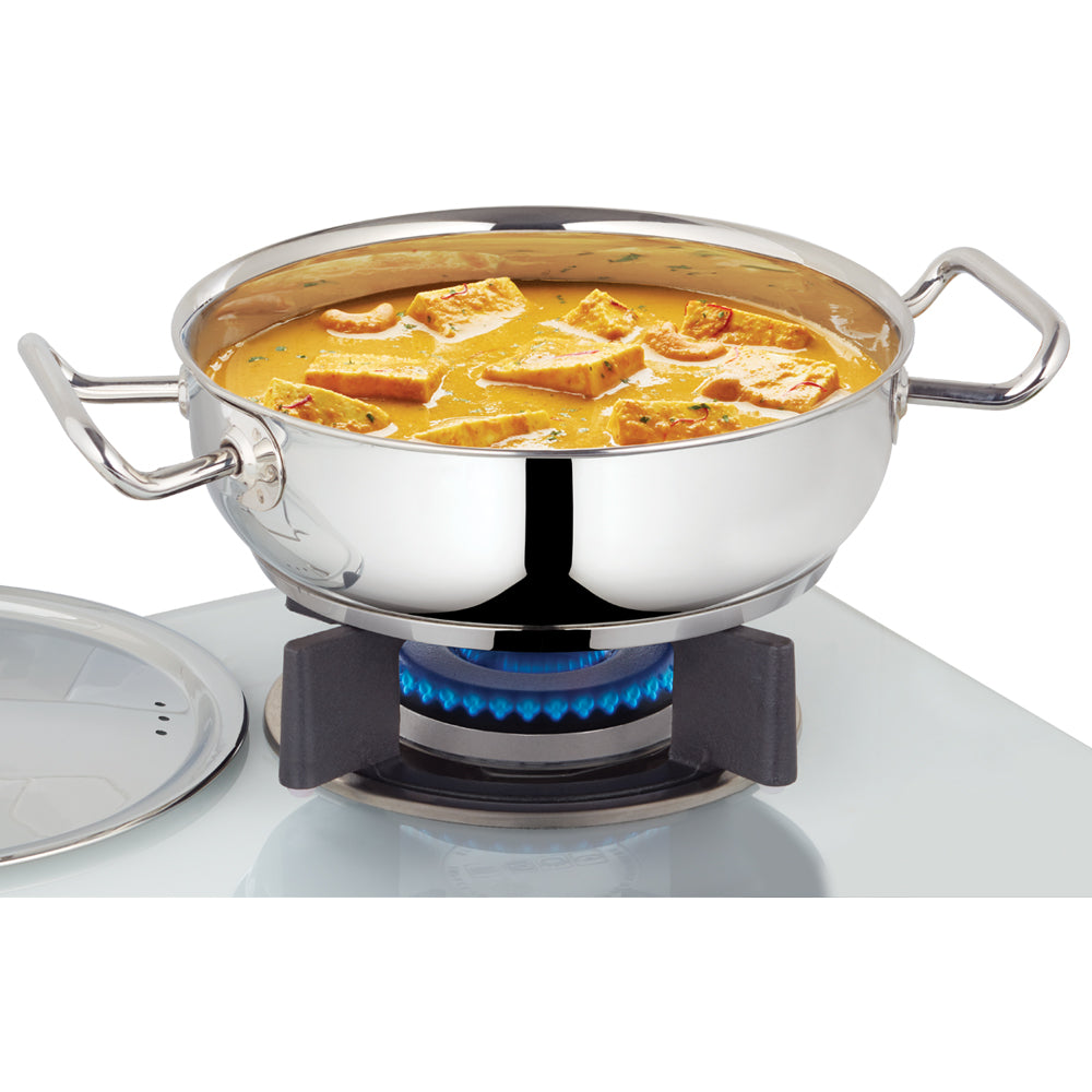 BOROSIL STAINLESS STEEL FLAT KADHAI WITH LID 20CM 1.8LITRE