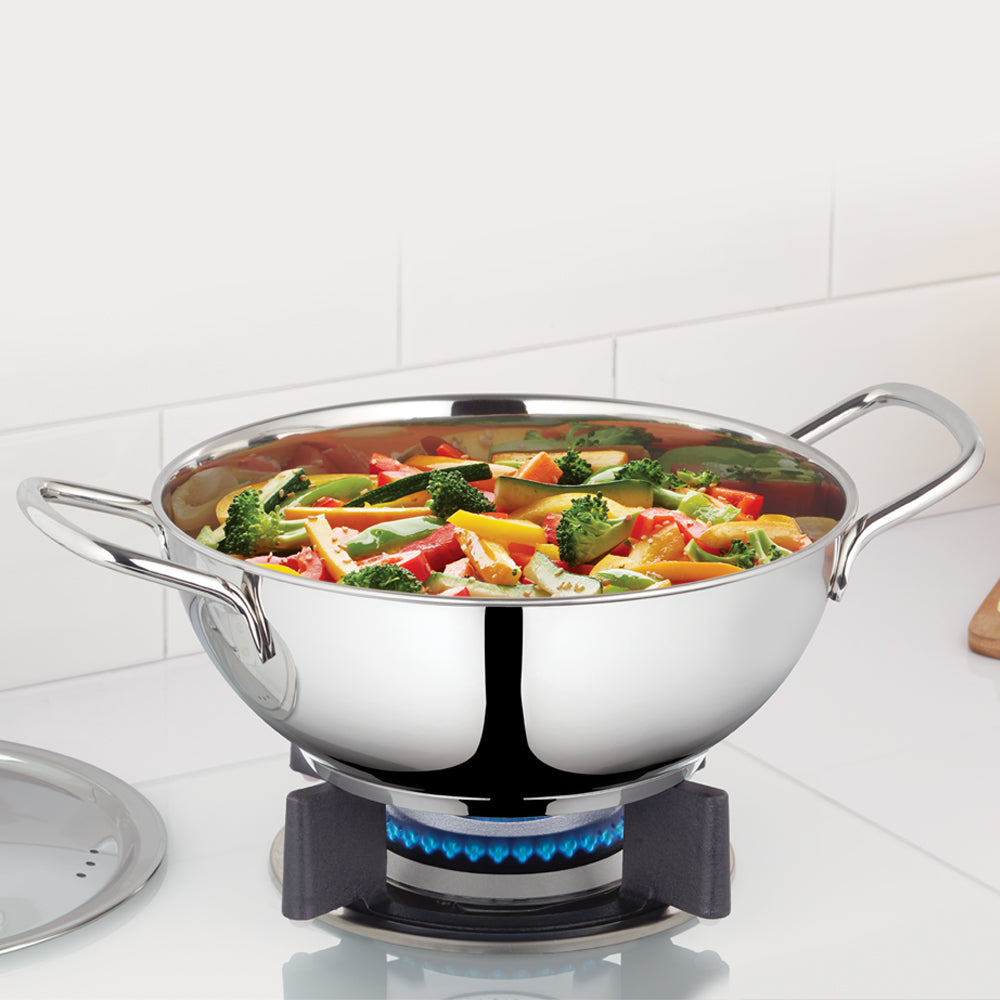 Borosil Stainless Steel Deep Kadhai with Lid 2.3 Litre