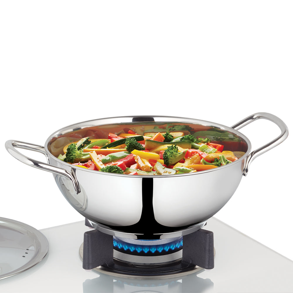 Borosil Stainless Steel Deep Kadhai with Lid 2.3 Litre
