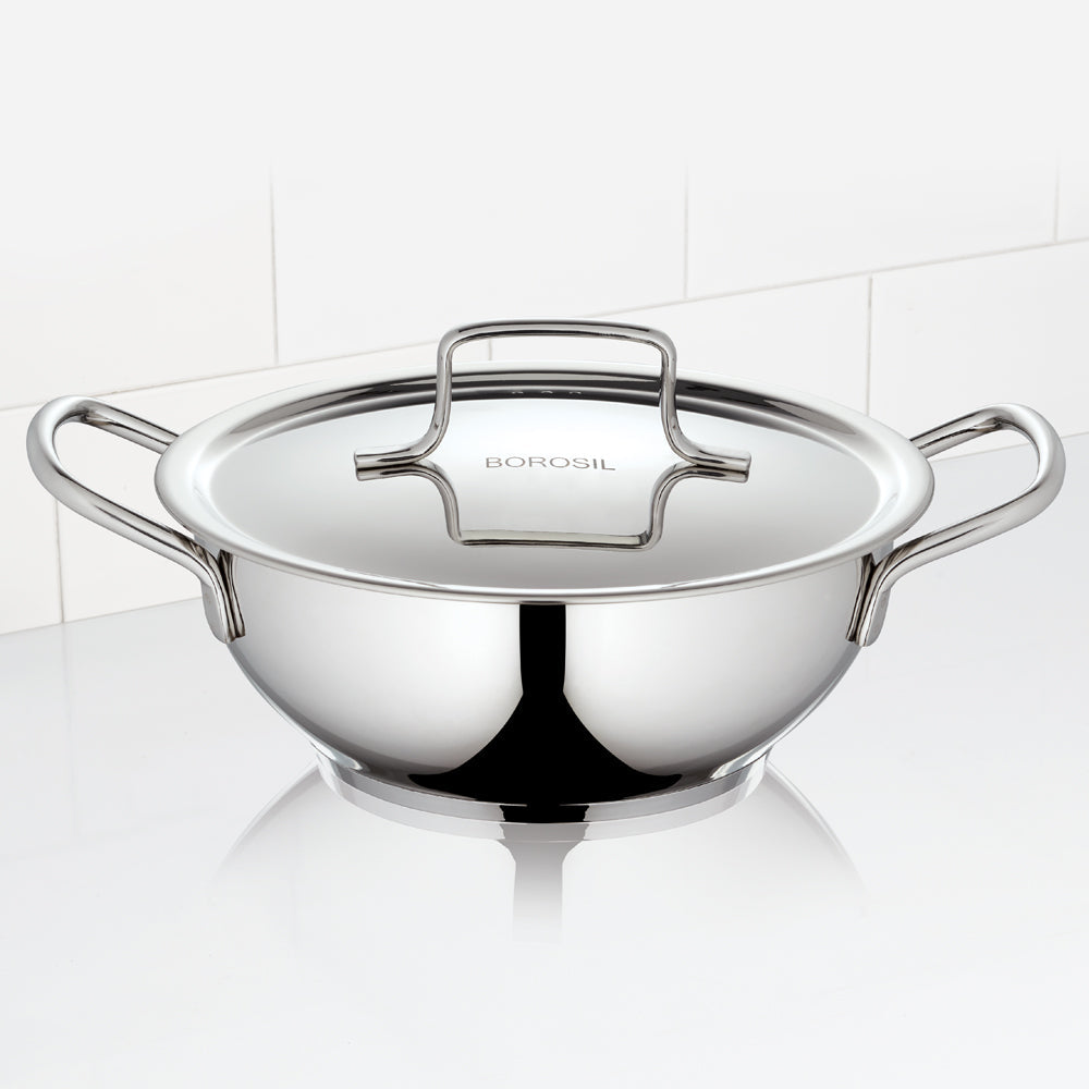BOROSIL STAINLESS STEEL  DEEP KADHAI WITH LID 22CM 2.3 LITRE