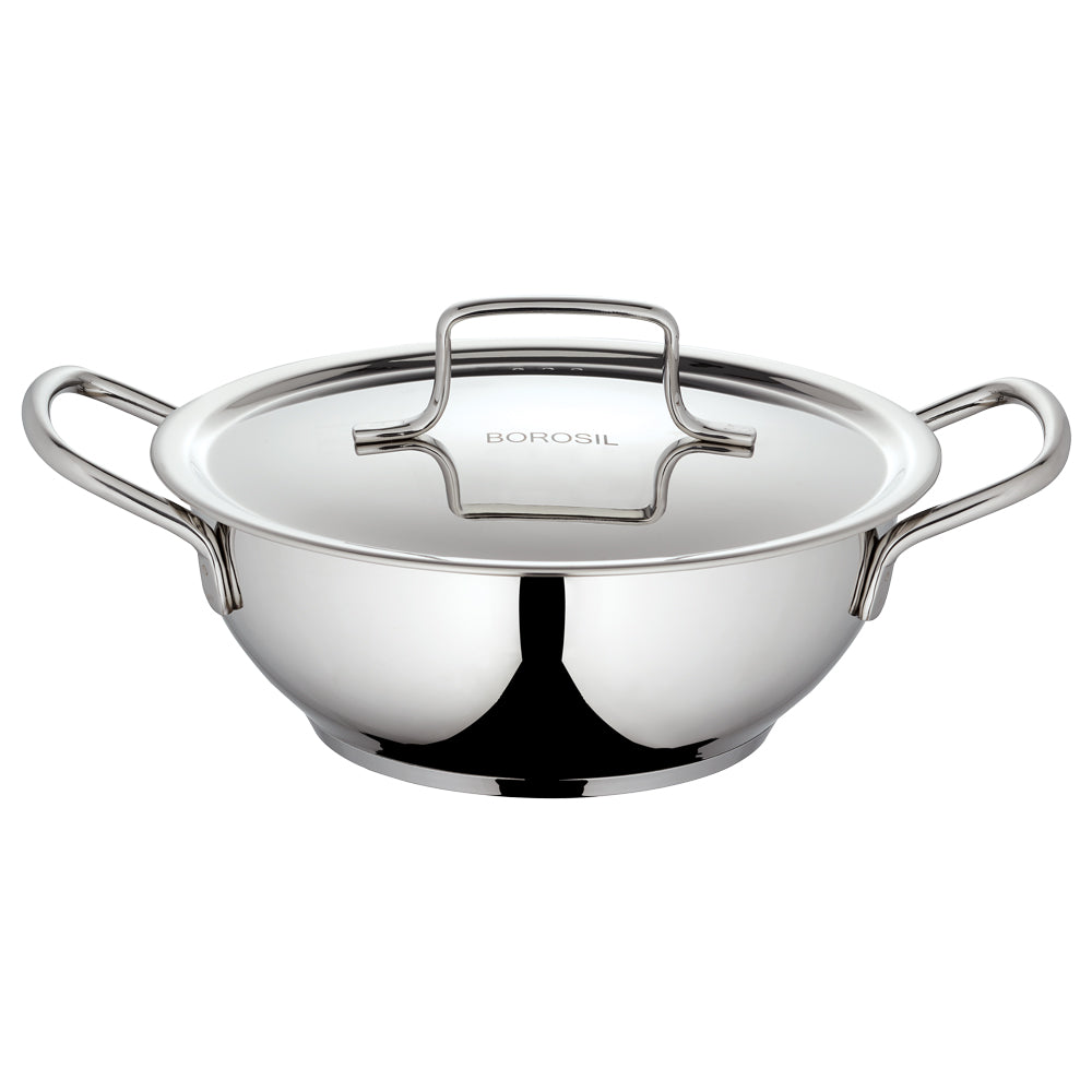 Borosil Stainless Steel Deep Kadhai with Lid 2.3 Litre