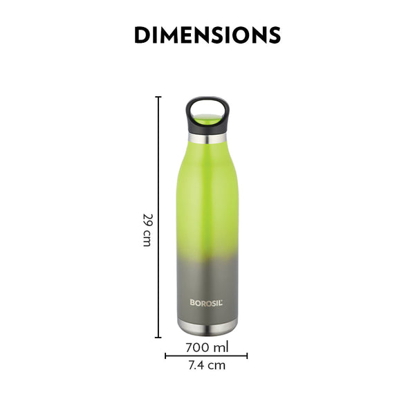 Borosil Hydra Bottle 700ml dimensions