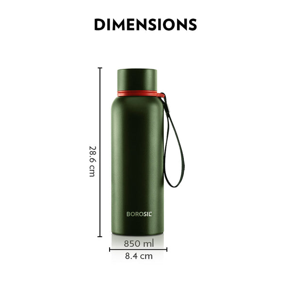 Borosil Hydra Bottle 850ml dimensions