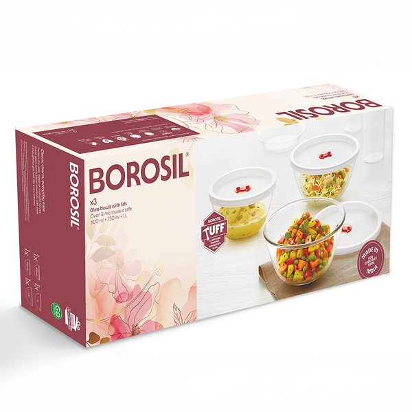 Borosil Mixingbowl | Set of 3pcs (500ml +750ml+1000ml) dimensions