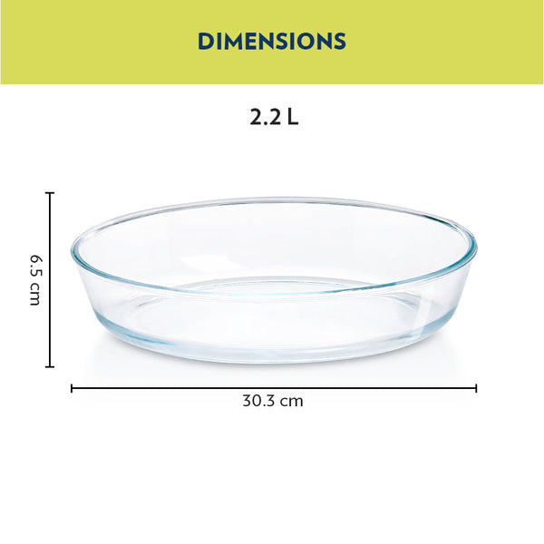 Borosil Oval Glass Baking Dish 2.2 Litre dimensions