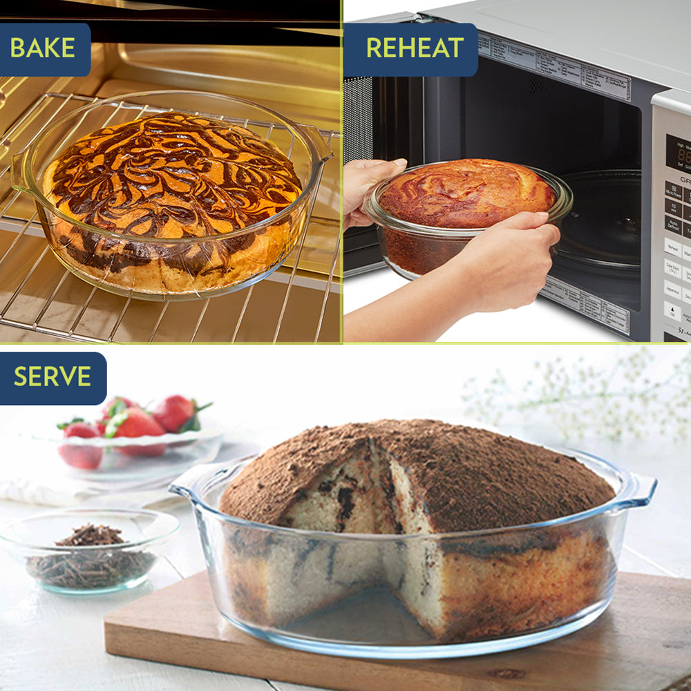 BOROSIL GLASS ROUND BAKING DISH WITH HANDLE  1.2 LITRE