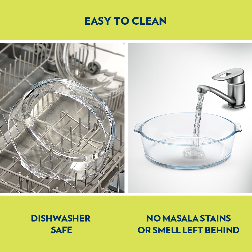 BOROSIL GLASS ROUND BAKING DISH WITH HANDLE  1.2 LITRE