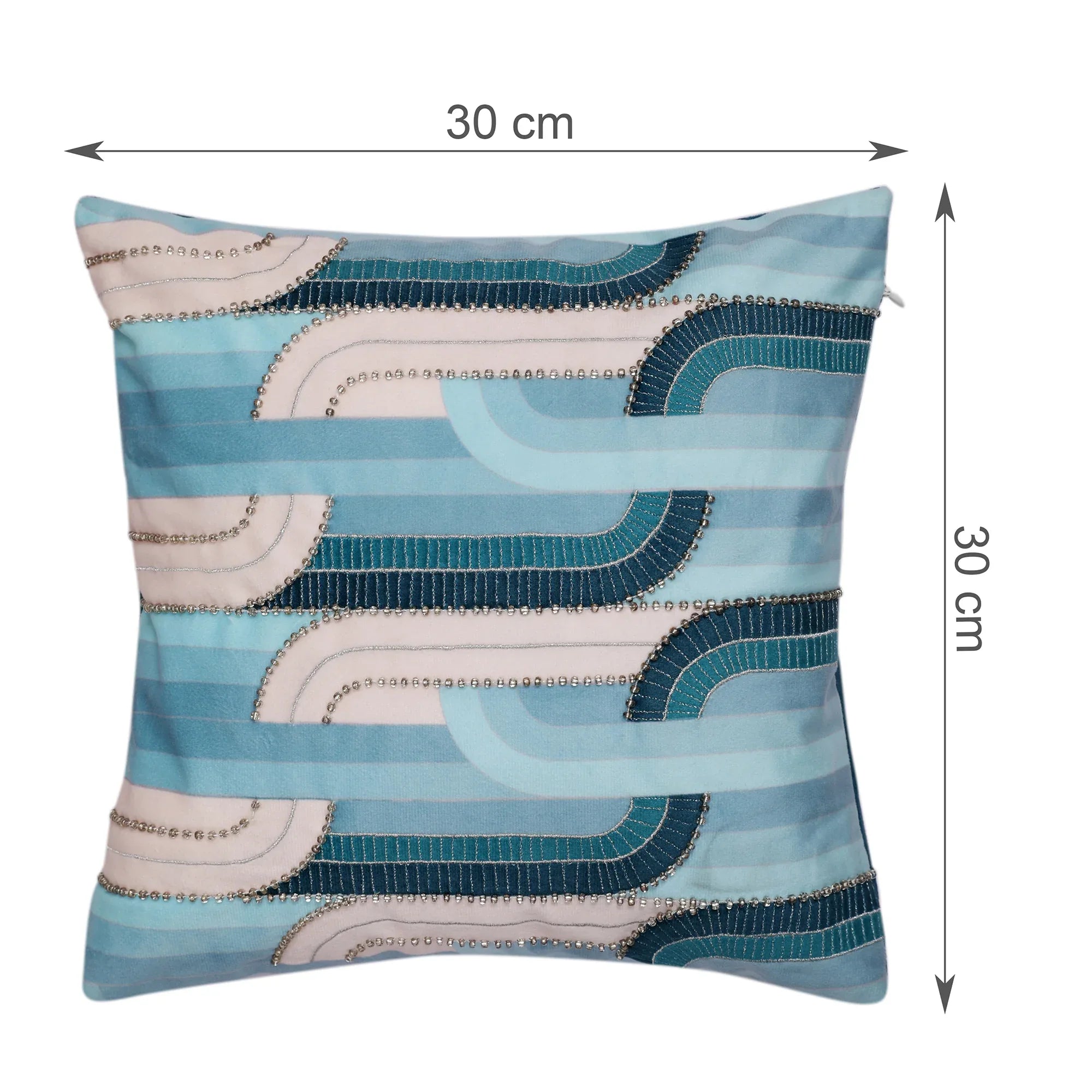 Plush Elegance Art Deco Cushion Cover Blue, 30X30cm - HomeTown
