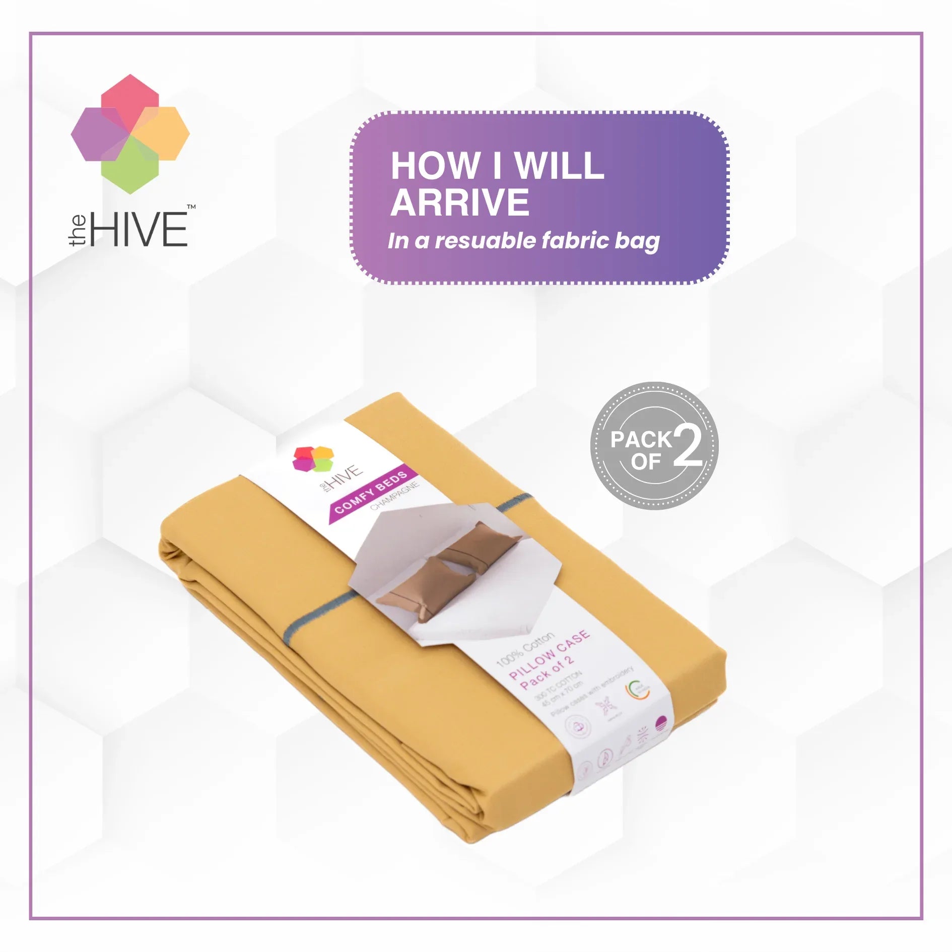 Comfy Beds Set of 2 Pillow Covers Champagne, 45x70cm - HomeTown