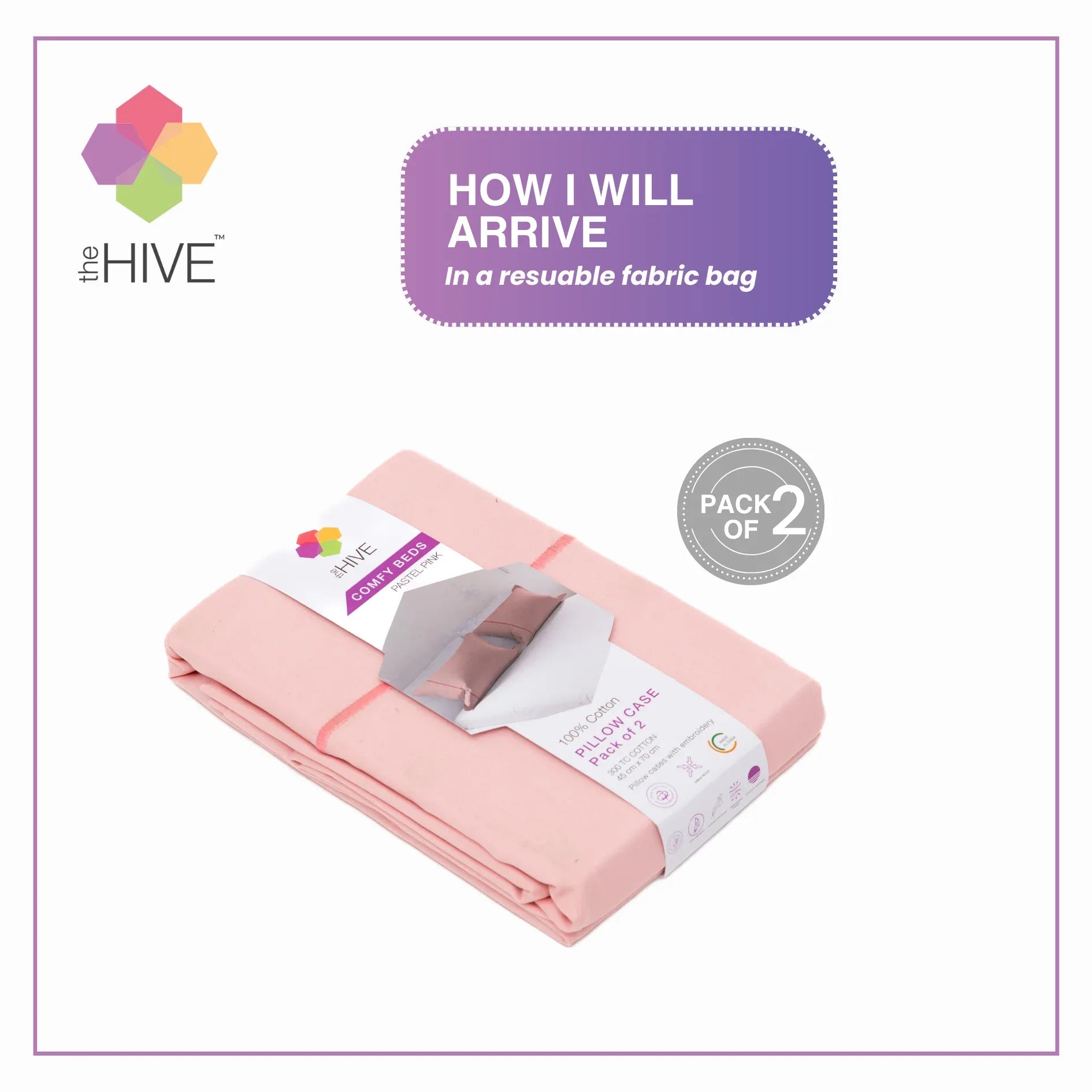 Comfy Beds Set of 2 Pillow Covers Pastel Pink, 45x70cm - HomeTown